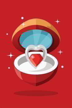 Romantic Red Heart Ring Box Love, Proposal, Engagement, Jewel, Gift vector
