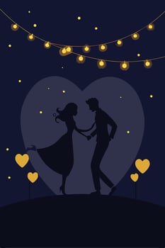 Silhouette Couple Dancing Night Romantic Heart Lights Love vector
