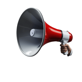 A hand holding a megaphone on a black background png