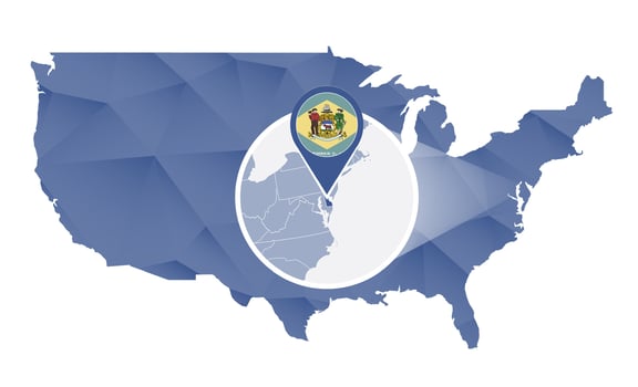 Delaware State magnified on United States map. vector
