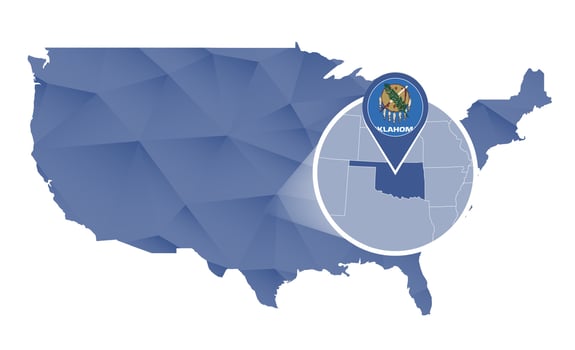 Oklahoma State magnified on United States map. vector