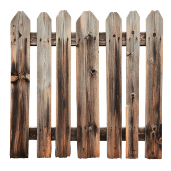 Wood fence section isolated on a transparent background showcasing its rustic charm and texture in natural light, Wood Fence Isolated on transparent background png