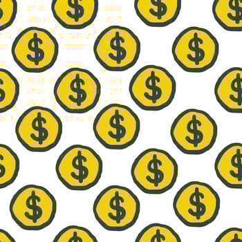 seamless pattern with gold dollar coin in hand drawing style vector