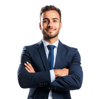 Young businessman confidently standing with arms crossed against a transparent background, ready for opportunities, Young business man isolated on transparent background png
