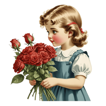 A little girl holding a bunch of roses png