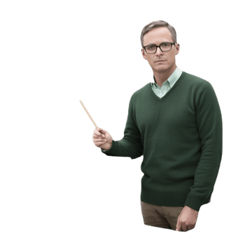 A man in a green sweater holding a stick png