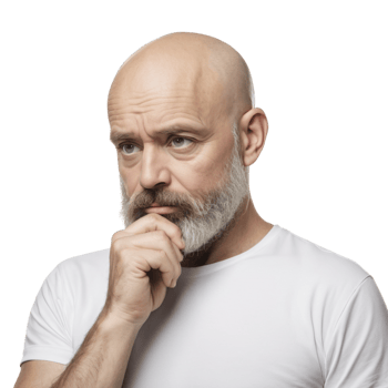 A bald man with a beard and a white t - shirt png