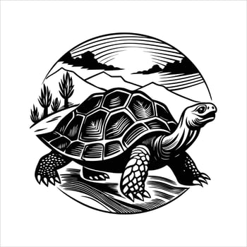 Cute tortoise in desert. vector
