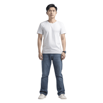 A man in a white t - shirt and jeans standing png