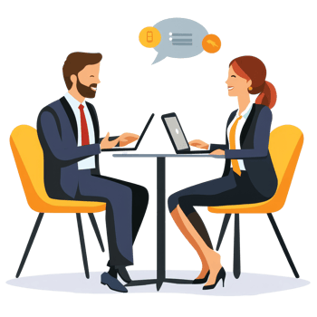 Business professionals engage in a productive discussion while using laptops in a modern office setting, file no background Business people talking together online png