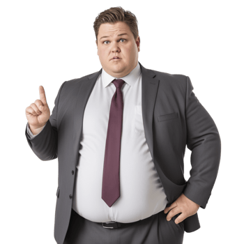 A fat man in a suit and tie pointing his finger png