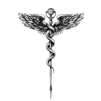 Elegant depiction of the caduceus medical symbol featuring wings and a snake against a transparent background, Caduceus Medical Symbol transparent background png