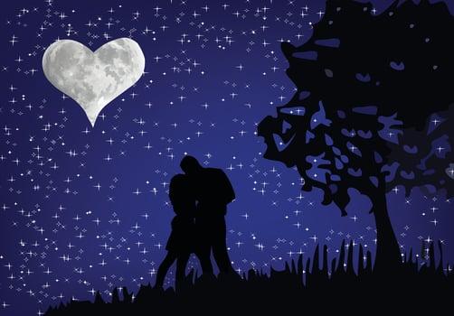 A couple kissing under the moon and stars vector