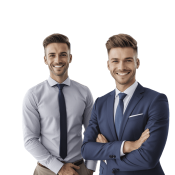 Two men in business attire standing together png