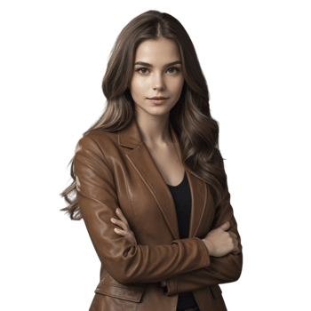 Young woman in brown leather jacket png