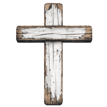 A wooden cross with white paint on it png