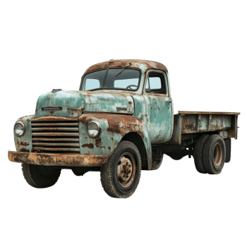 Old truck isolated on a transparent background showcasing vintage design and weathered textures from years of use, old truck isolated on transparent png