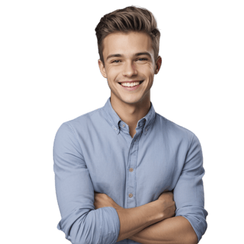 Portrait of a young man smiling with his arms crossed on black background png