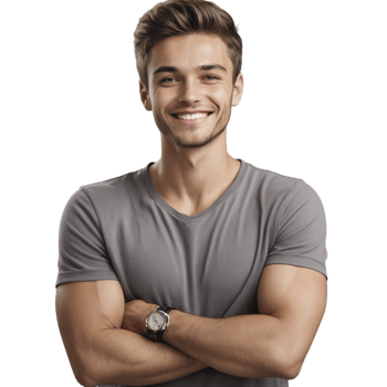 A man in a grey shirt smiling png