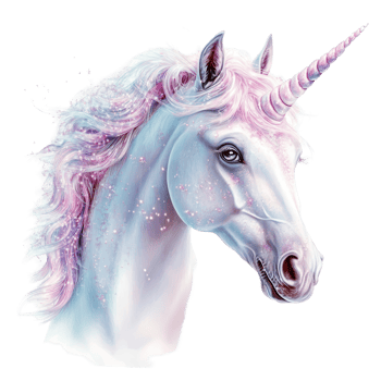 A majestic unicorn with a shimmering horn and flowing mane appears against a pure transparent background, Unicorn on transparent background png