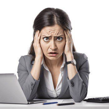 A woman in a business suit is holding her head png