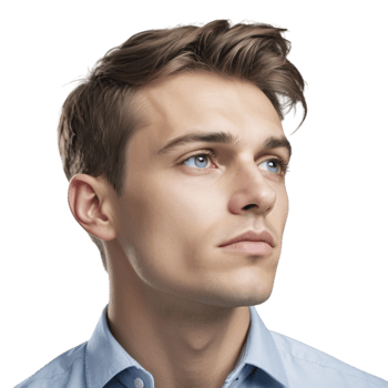 A man in a blue shirt looking up png