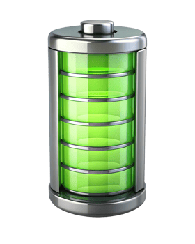 a battery with green light on a transparent png
