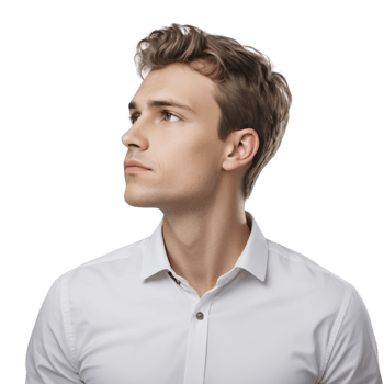 A man in a white shirt looking up png