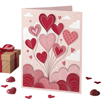 Valentine's day card with hearts and balloons png