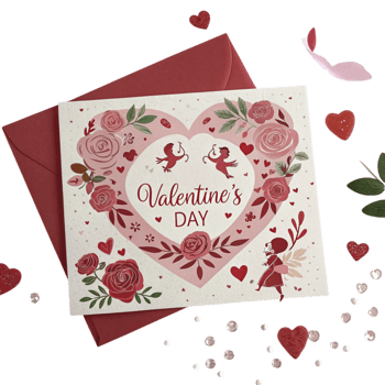 Valentine's day card with roses and hearts png