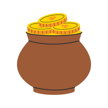 Pot of gold with shamrock coins for St. Patrick's Day. illustration. vector