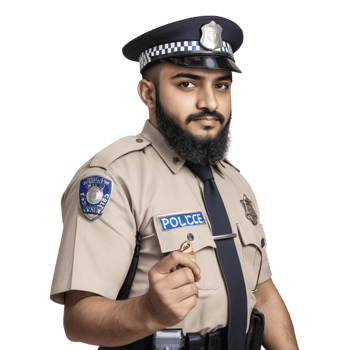 A man in a police uniform holding a key png