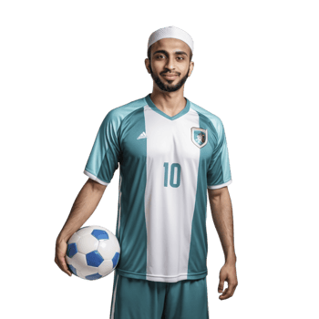 A man in a soccer uniform holding a ball png