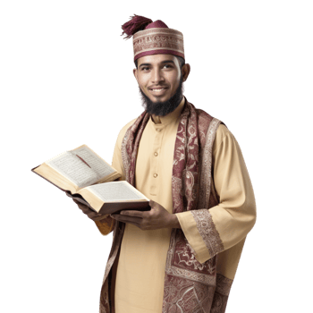 Muslim man in traditional clothing holding an open book png