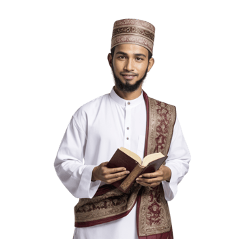 Muslim man in traditional clothes holding a book png