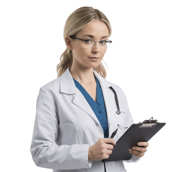 A female doctor holding a clipboard png