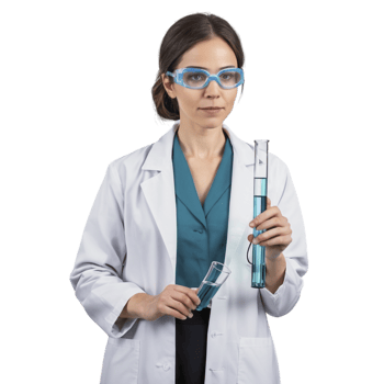 A woman in a lab coat holding a test tube png