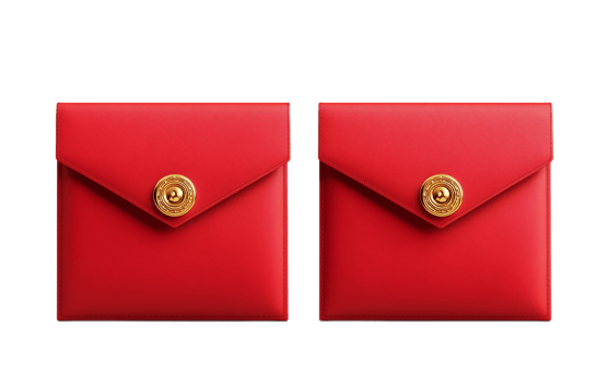 Elegant Red Envelopes with Gold Clasps. A Pair of Luxurious Chinese New Year Gift Pouches png