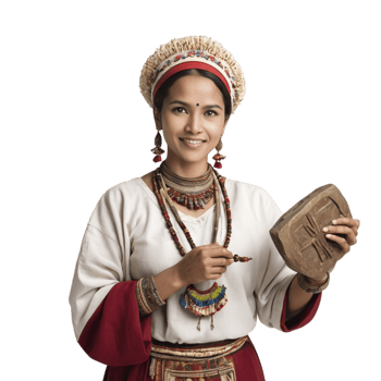 A woman in traditional clothing holding a wooden box png
