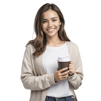 A woman holding a coffee cup png