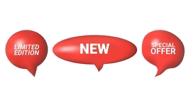 3D speech bubbles different shapes message icon. Text new special offer limited edition. For social media advertising posters. isolated set. vector