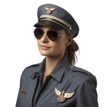 A woman in a pilot uniform and sunglasses png