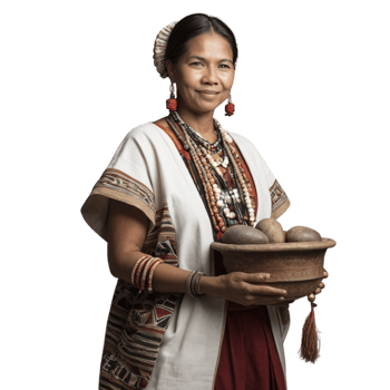 A woman in traditional clothing holding a bowl of food png