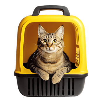 Curious Kitty in a Carrier Against Transparent Background for Pet Products, Animal Care, or Travel and Transportation Design Projects png