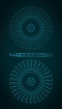 Compressor blisk and turbine blades blueprints illustration vector
