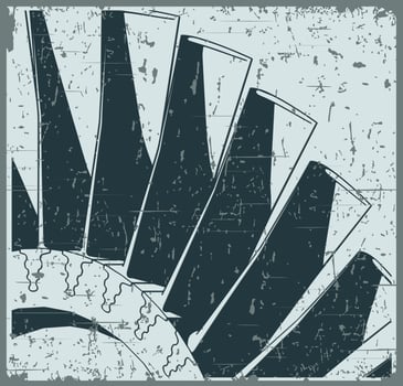 Compressor blisk and turbine blades close-up retro poster vector