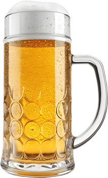 Bright golden ale beer glass with clear foamy head. . png
