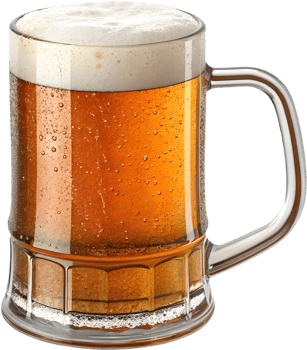 Refreshing amber beer glass with gentle floating bubbles. . png