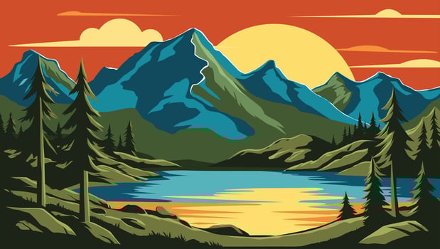 Stunning Mountain Landscape at Sunset vector