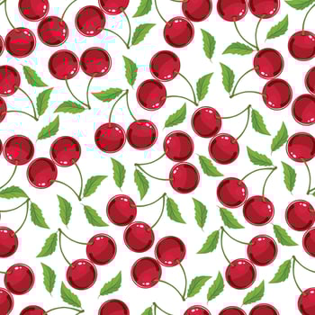 Fresh Cherry Pattern with Green Leaves Seamless Design vector